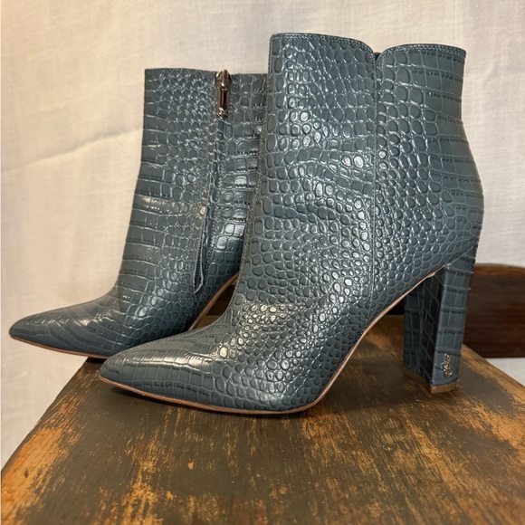 Sam Edelman Raelle Teal Crocodile-Embossed Ankle Boots - Picture 5 of 7